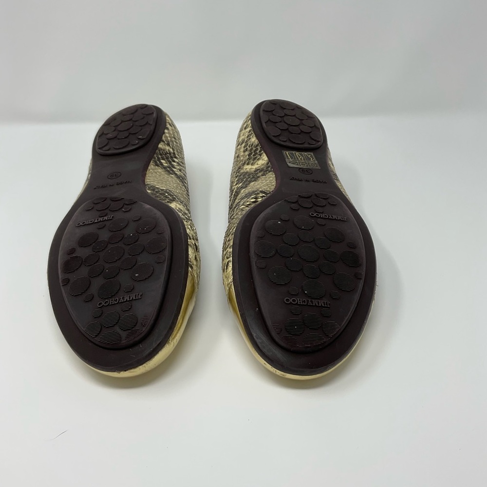 Jimmy Choo Gold Metallic Snake Print Flats - Picture 12 of 14